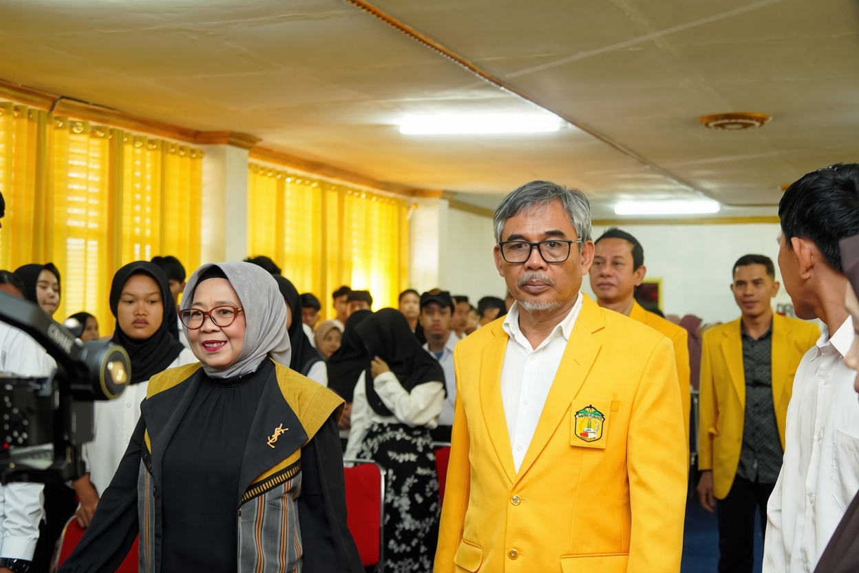 Ketua Yayasan dan Rektor memasuki ruangan bersama rombongan pimpinan kampus